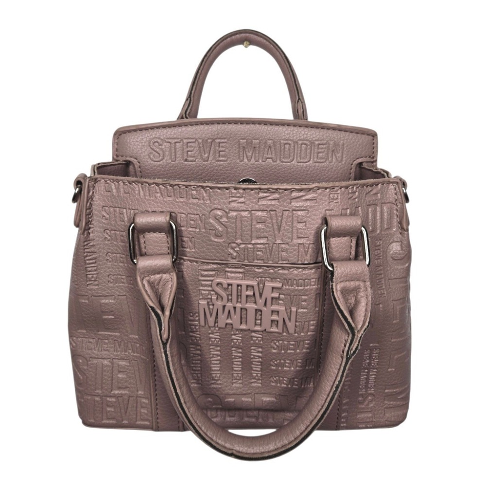 Steve Madden Embossed Logo Mini Satchel Bag Mauve Pink Faux Leather No Strap